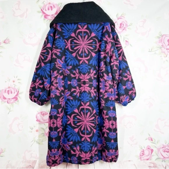 Free People This Love Black and Pink Floral Sherpa lined Coat - Picture 11 of 16